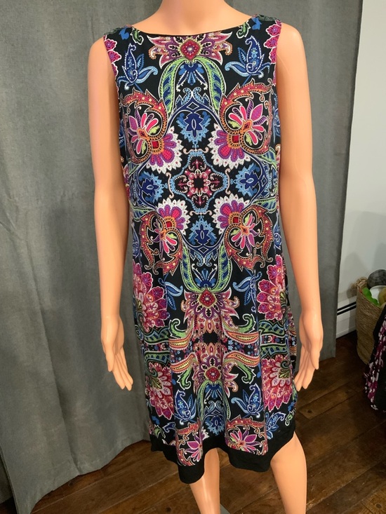 Nicole Miller Black Shift Dress with Multicolor Floral Paisley Print - Picture 2 of 3